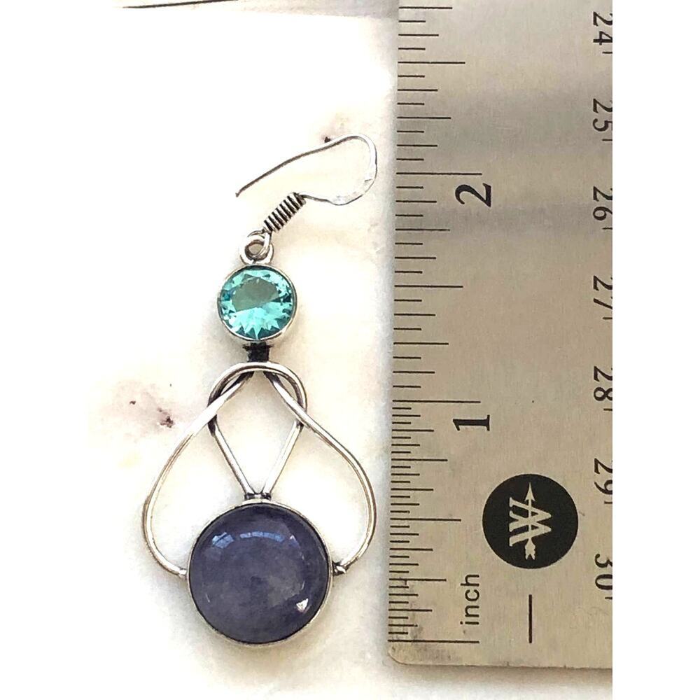 925 Sterling Aventurine & Blue Topaz Dangle Earrings - Picture 4 of 6